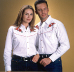 White With Red Rose Embroidered Western Shirt