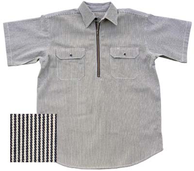 Key Brand Short Sleeve Zipper Front Hickory Stripe Logger Shirt